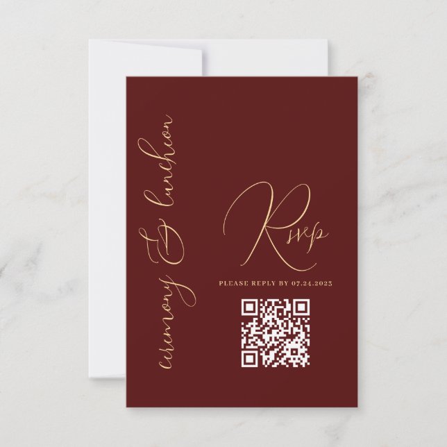 Cartão RSVP Moderno Simples Borgonha Vermelha QR Bat Mitzvah (Frente)