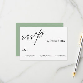 Cartão RSVP Moderno Simples Elegante Casamento de Verde Salvia