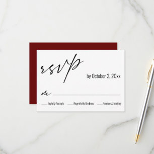 Cartão RSVP Moderno Simples Elegante Casamento de Volta Burgun