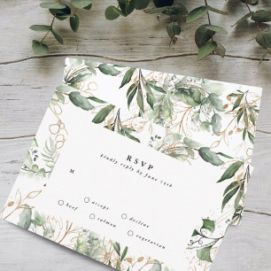 Cartão RSVP Moisés Verde Moderno e Dourado Eucalyptus