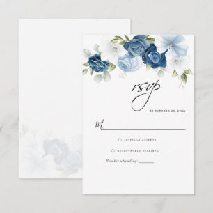 Cartão RSVP Mola Azul Dusty Verde Floral Botânica