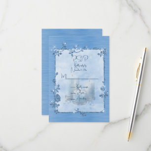 Cartão RSVP Moldura Azul Brilhante Elegante Espelhada 