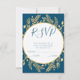 Cartão RSVP Moldura Azul e Dourada Moderna