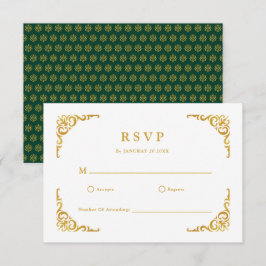 Cartão RSVP Moldura Barroca Verde Esmeralda Ornamental Realeza