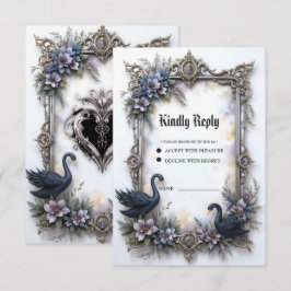 Cartão RSVP Moldura de Casamento do Cisne Negro – Amor Românti
