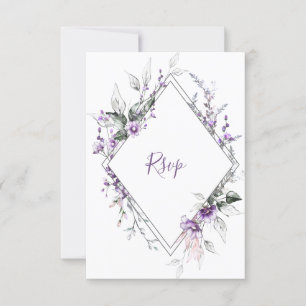 Cartão RSVP Moldura de Diamante de Roxo e Blush  