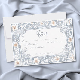 Cartão RSVP Moldura de Fantasia Medieval Azul Dourado Casament