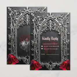 Cartão RSVP Moldura de Rosa de Casamento Gótico Elegante