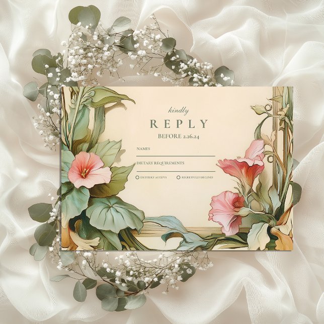 Cartão RSVP Moldura de Vinha Rosa casamento (Criador carregado)