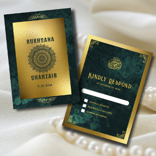 Cartão RSVP Moldura Dourada Ornamentada e Casamento Muçulmano 