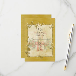 Cartão RSVP Moldura Elegante Espelhada Dourada