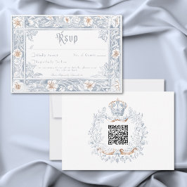 Cartão RSVP Moldura Fantasia Medieval Azul Dourado Casamento G