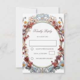 Cartão RSVP Moldura Floral 3D Moderna Branca