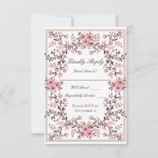 Cartão RSVP Moldura Floral Aquarela Romântica em Creme-Outono