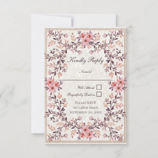Cartão RSVP Moldura Floral Aquarela Romântica - Outono Rústico