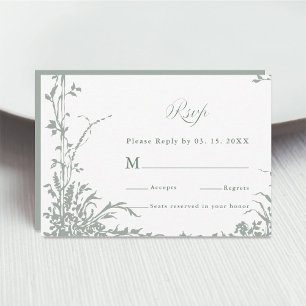Cartão RSVP Moldura Floral Clássica Verde Salvia Casamento RSV