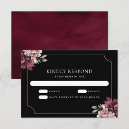 Cartão RSVP Moldura Floral Escura e Sombria Casamento Preto