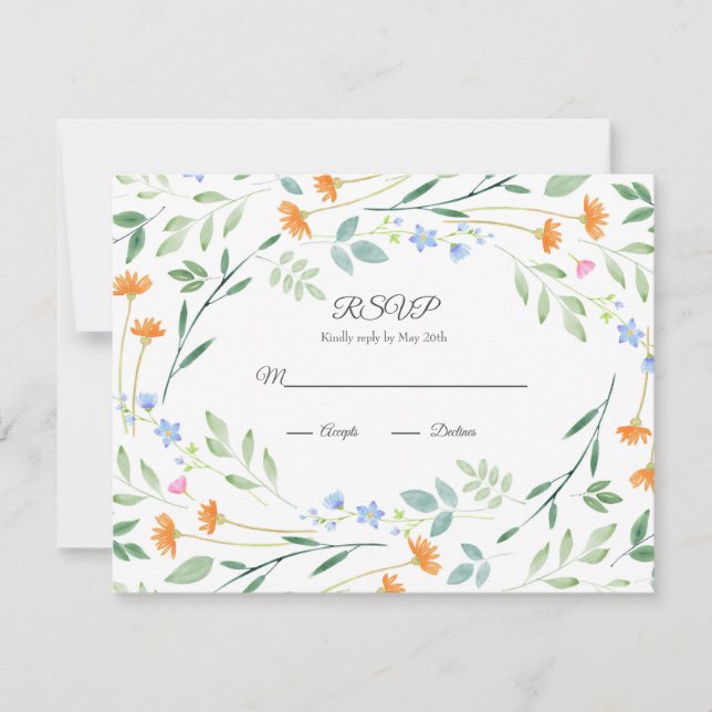 Cartão RSVP Moldura Floral Misturada por Aquarela (Frente)