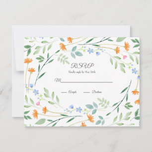 Cartão RSVP Moldura Floral Misturada por Aquarela