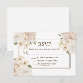 Cartão RSVP Moldura Floral Rosa Branca Festa de Casamento Mode