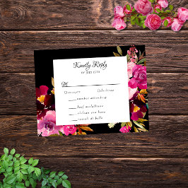 Cartão RSVP Moldura Floral Rosa-Rosa-Borgonha Preta Elegante