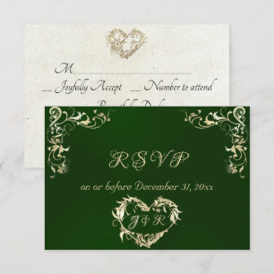 Cartão RSVP Moldura Ornamentada & Coração - Esmeralda