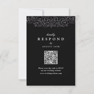 Cartão RSVP Moldura Ornata Vintage Preta Código QR Clássico