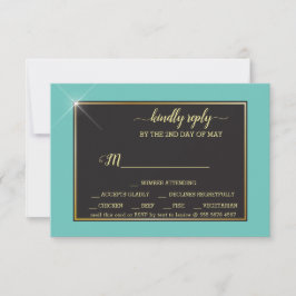 Cartão RSVP Monograma Azul-Verde 💍 Geométrico Moderno