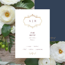Cartão RSVP Monograma clássico clássico de ouro burgundy marin