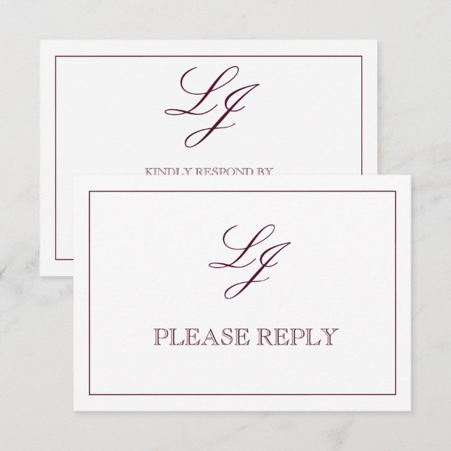 Cartão RSVP Monograma clássico de caligrafia sem refeições (Frente/Verso)