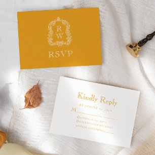 Cartão RSVP Monograma Crest Marigold Yellow Wed