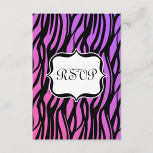 Cartão RSVP Monograma das faixas de zebra roxa-rosa-quente