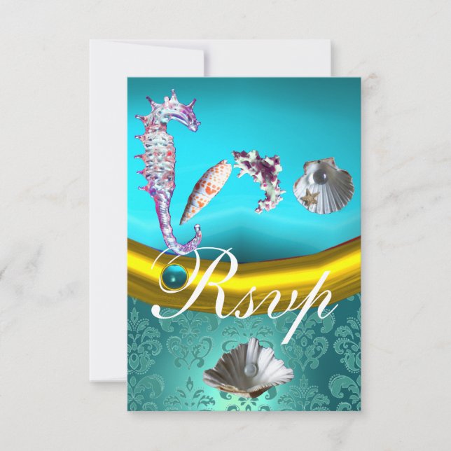 CARTÃO RSVP MONOGRAMA DE CASAMENTO DA PRAIA DE AQUAMARINA AZUL (Frente)