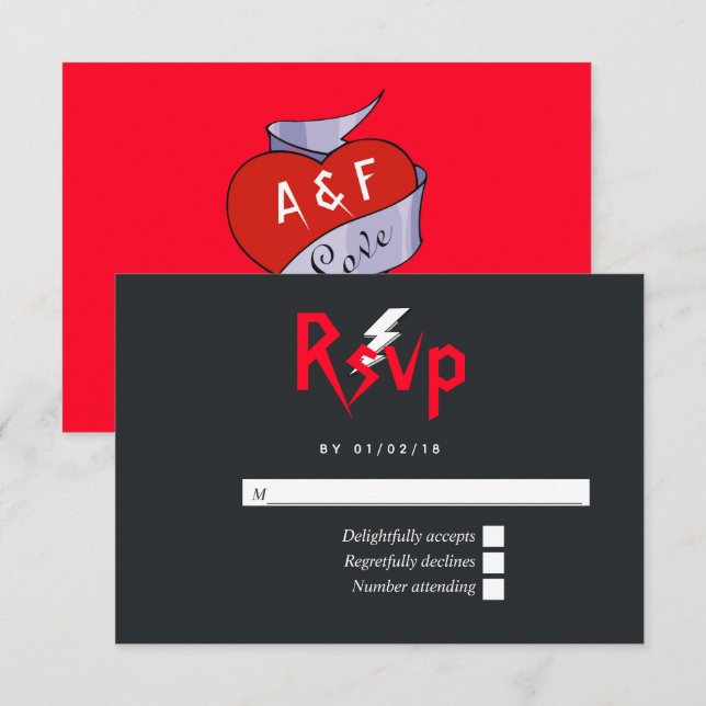 Cartão RSVP Monograma de Casamento de Rock e Roll (Frente/Verso)