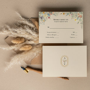 Cartão RSVP Monograma de casamento simples de samambaia de flo