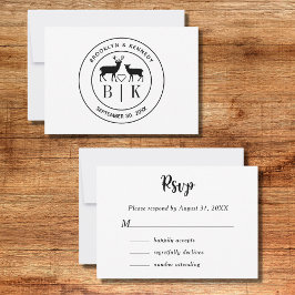 Cartão RSVP Monograma de Cervo Casamento Rústico Nome do Casal