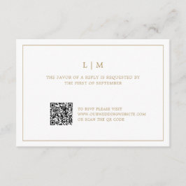 Cartão RSVP Monograma Dourado Simples Casamento com Código QR