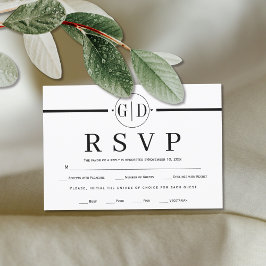 Cartão RSVP Monograma e casamento formal em preto e branco
