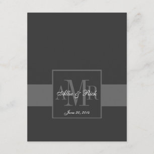 Cartão RSVP Monograma elegante do cinza de carvão vegetal que