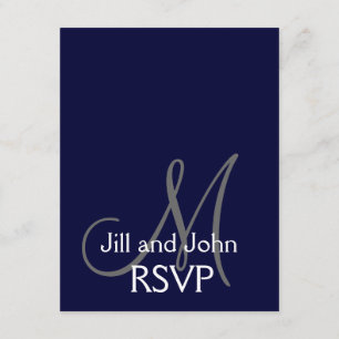 Cartão RSVP Monograma elegante que Wedding cinzas do marinho