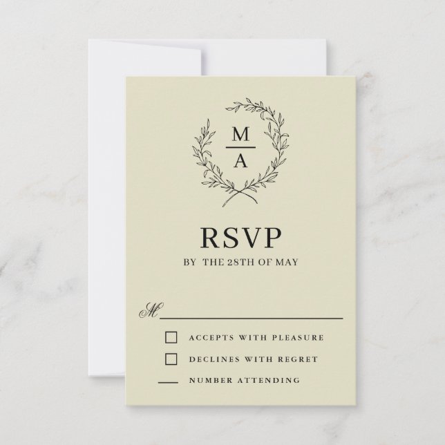 Cartão RSVP Monograma Elegante Simples de Porco Médio (Frente)