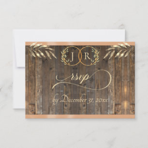 Cartão RSVP Monograma & Fita - Pêssego
