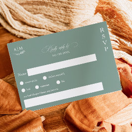 Cartão RSVP Monograma floral clássico Sage Green Casado