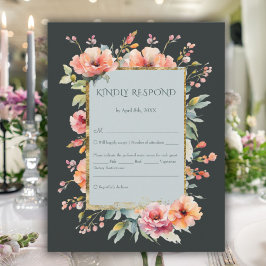 Cartão RSVP Monograma Floral Rosa-Rosa-Russo-Escuro