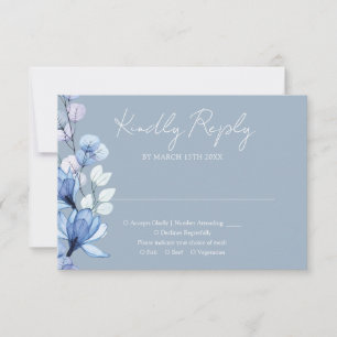 Cartão RSVP Monograma Floral Transparente Casamento Azul Poeir
