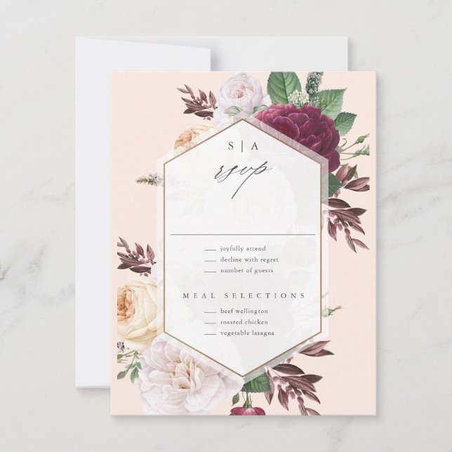 Cartão RSVP Monograma Floral Wedding (Frente)