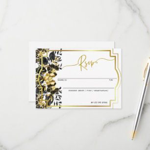 Cartão RSVP Monograma Geométrico Dourado Negro Casamento Trase