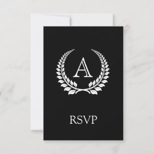 Cartão RSVP Monograma Laurel Black/White