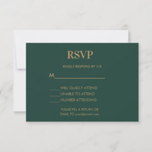 Cartão RSVP Monograma Minimalista de Casamento Emerald Green D