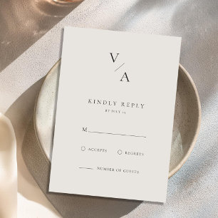 Cartão RSVP Monograma Moderno Elegante Casamento Negro e de Ma
